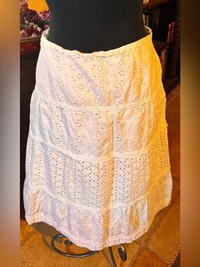 White Eyelet Tiered Cotton Skirt